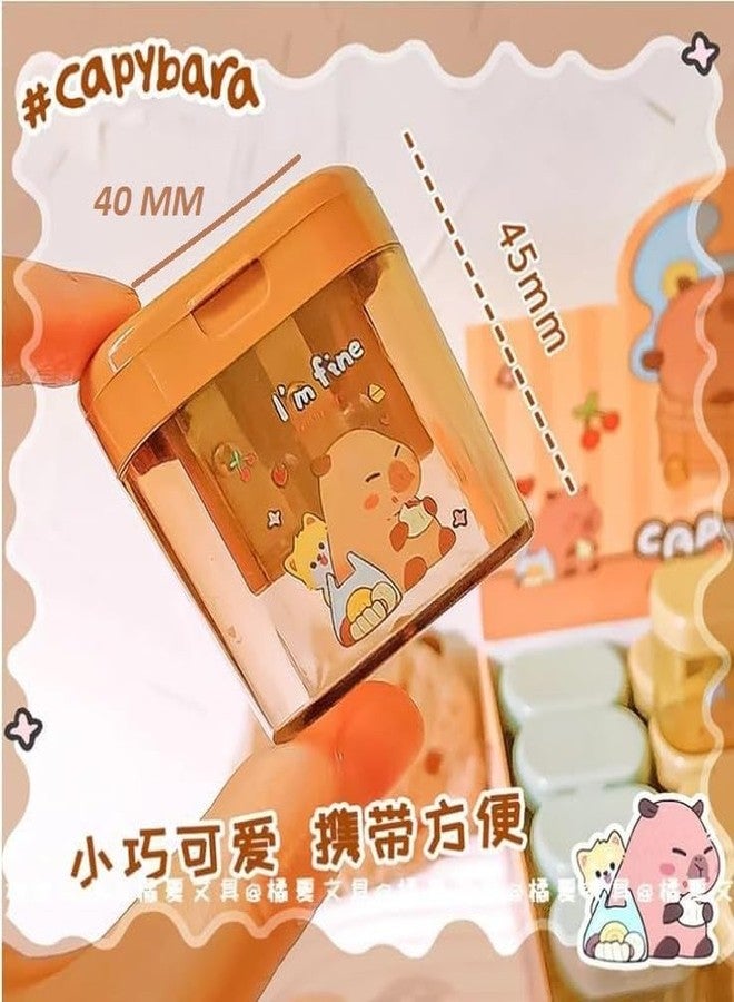 فيماس كواليتي مبراة أقلام رصاص على شكل حيوان الكابيبارا الكاواي من فاموس كواليتي، مزودة بفتحتين، أدوات مكتبية أنيقة وجميلة، هدية مثالية للأطفال في أعياد ميلادهم (مجموعة من 4 قطع). - Image 5